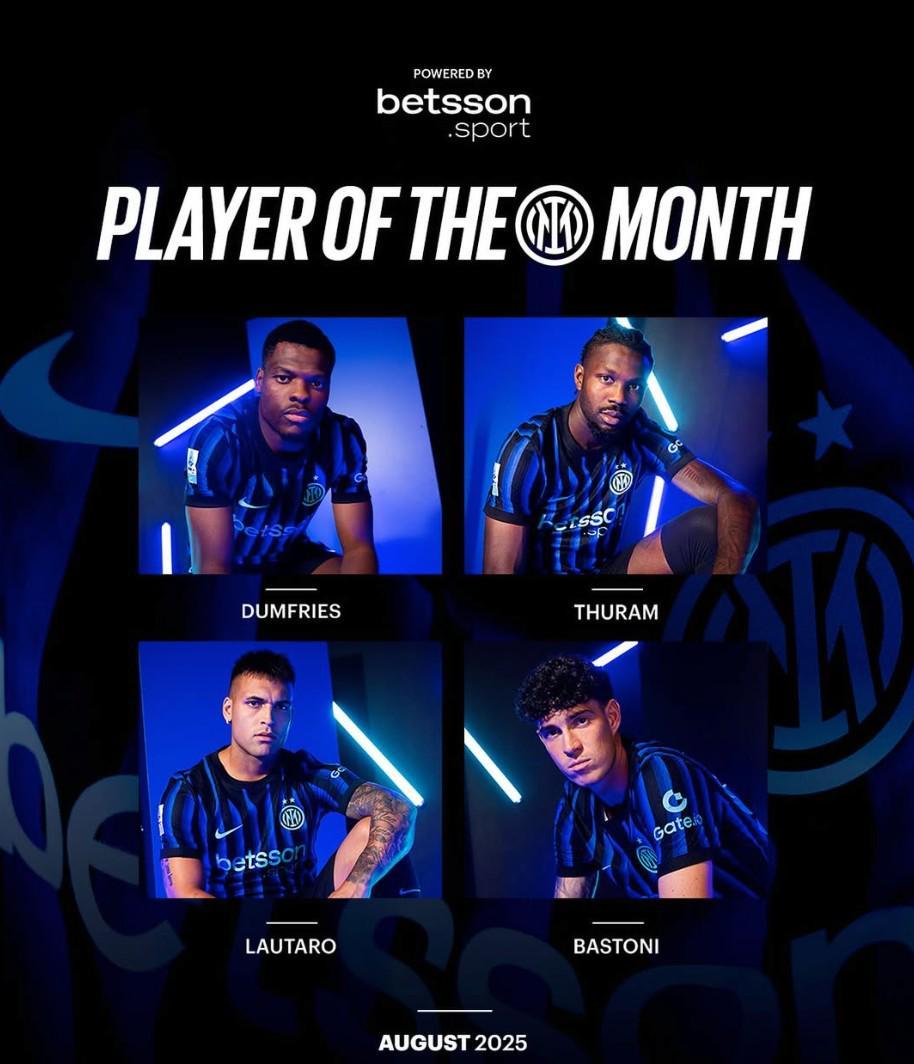 国米8月最佳球员候选：邓弗里斯、图拉姆、劳塔罗、巴斯托尼