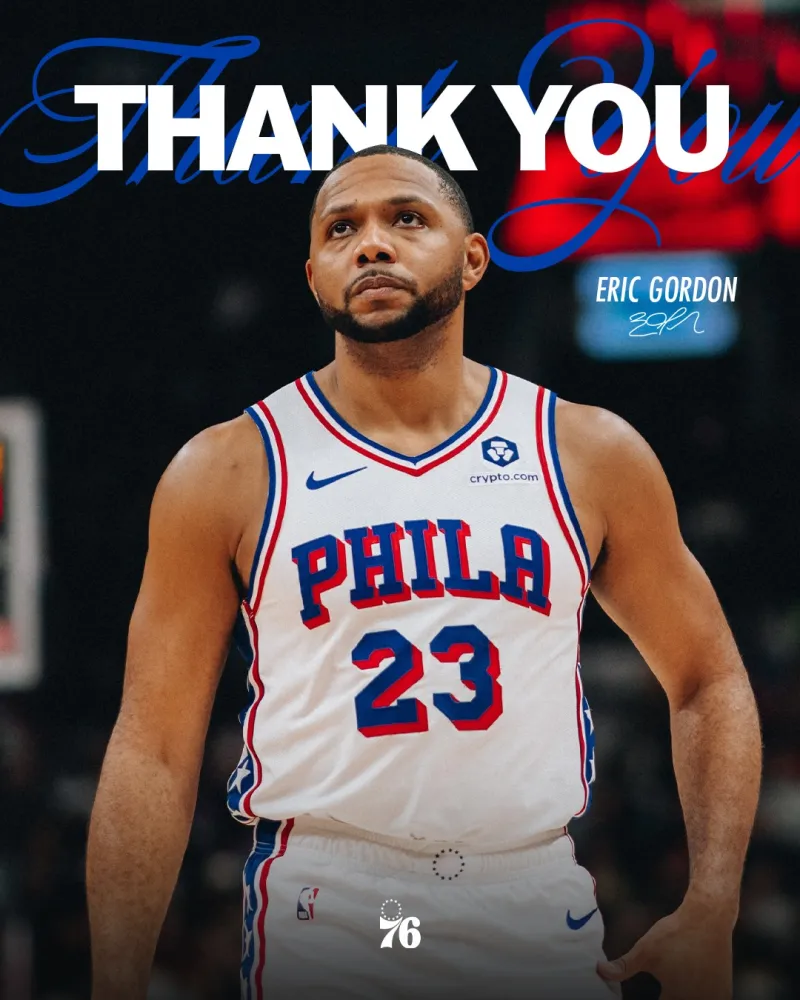开云-经验老将！76人官方晒照致谢埃里克-戈登并向其告别